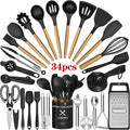 Chef-Quality Kitchen Utensil Set, 34Pieces Silicone Cooking Utensil Set with Wooden Handle, Heat Resistant Spatula Set Gadg... - Professional Kitchen Tool for Culinary Enthusiasts - Default Title