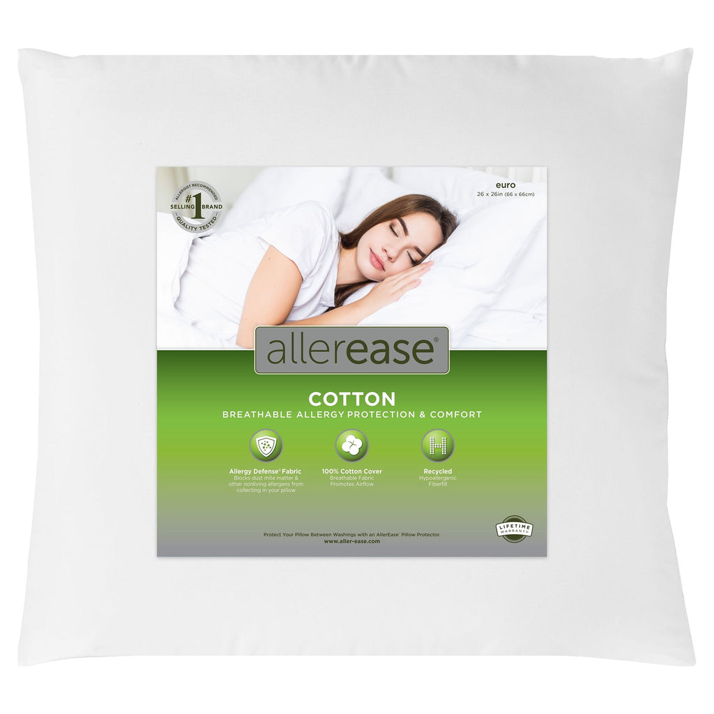 Ergonomic Memory Foam Cotton Euro Throw Pillow, 26" x 26", White- Allergy Defense Fabric - Decorative Throw Pillow Cushion for Sofa & Bed - Default Title