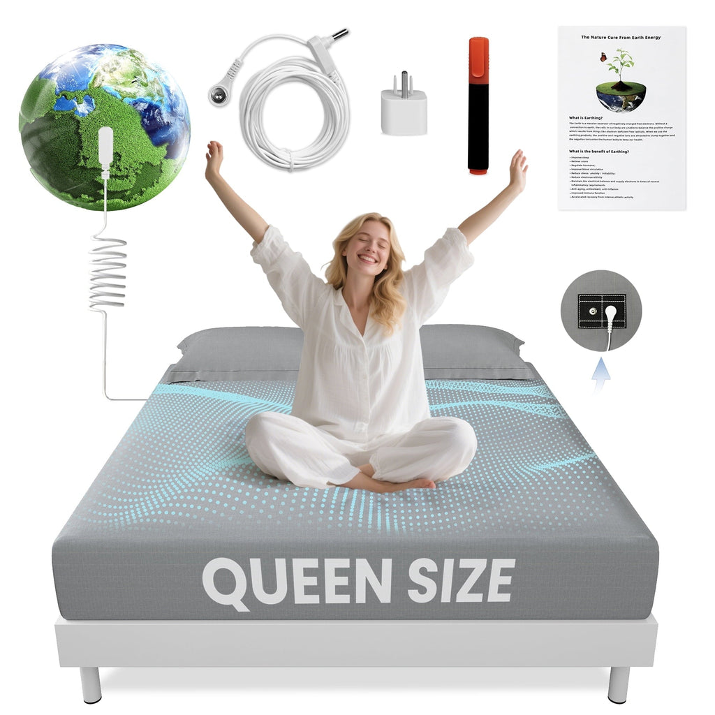 Premium Egyptian Cotton Grounding Sheets Queen Size 90% Organic Cotton + 10% Pure Silver Fitted Bed Sheet Gray Fiber Grounding Sheet Earth Ce... - Luxury Bed Sheet Set with Deep Pockets - Default Title