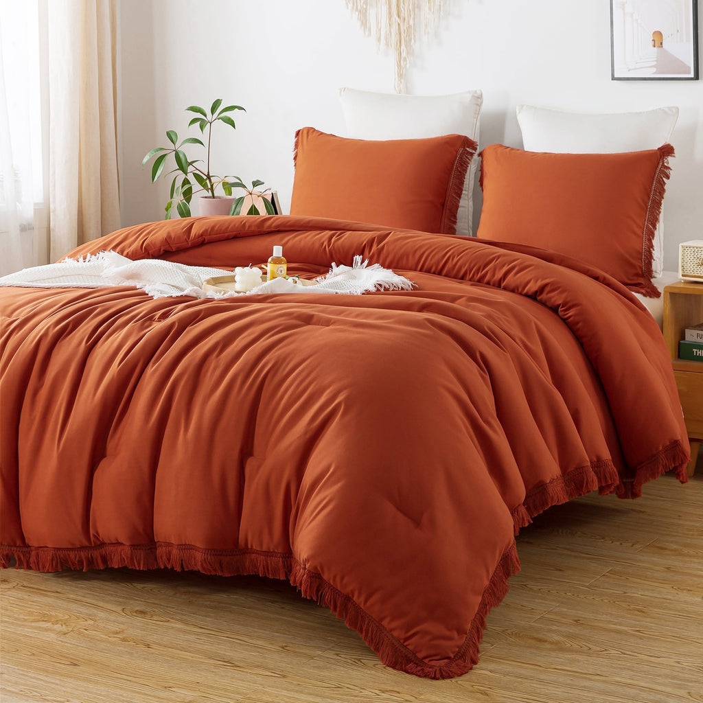 All-Season King Size Comforter Sets Burnt Orange, 3 Pieces Soft Fluffy Boho Bedding Comforter Sets for King Bed, All Season Terr... - Cloud-Like Soft Lightweight Bed Comforter - Default Title