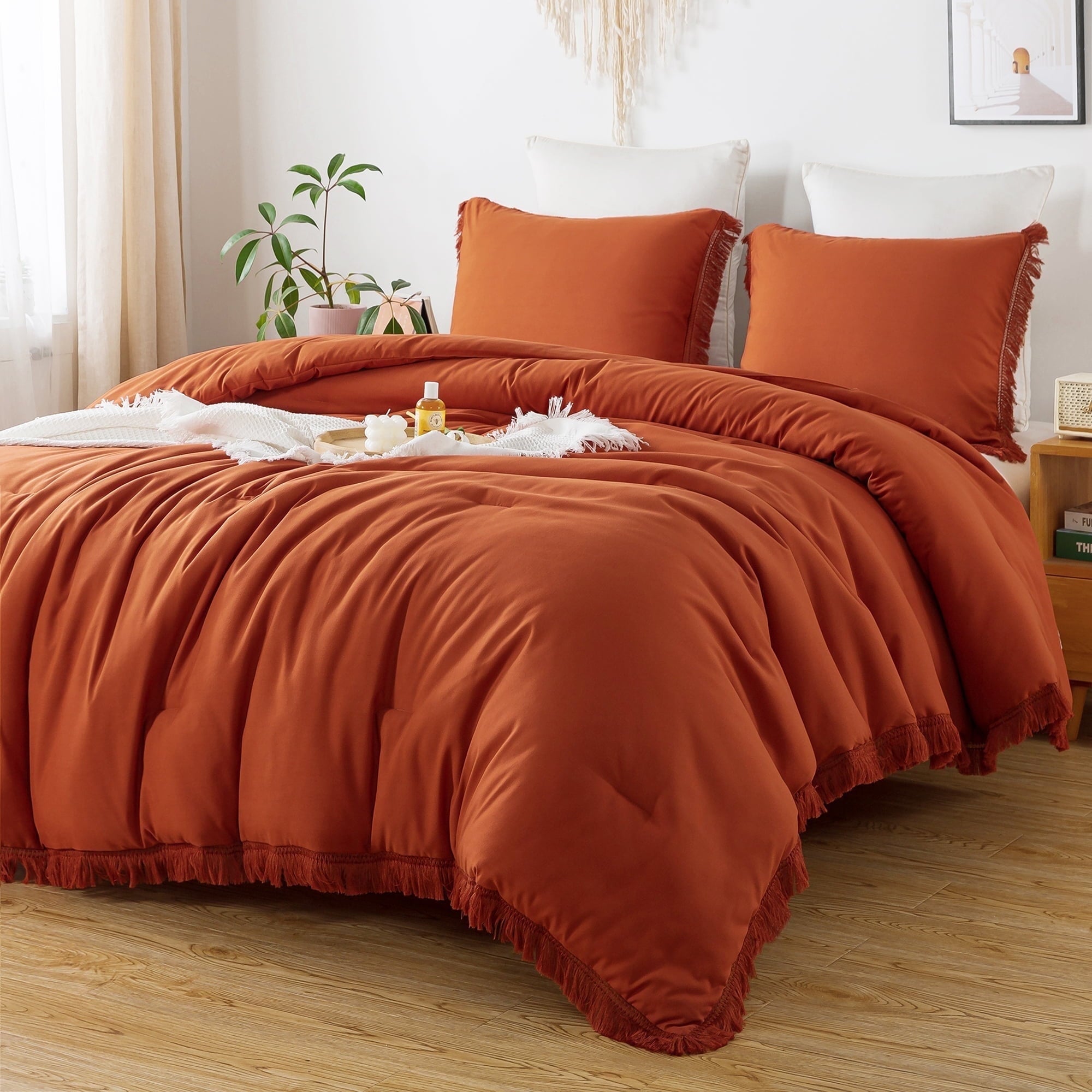 All-Season King Size Comforter Sets Burnt Orange, 3 Pieces Soft Fluffy Boho Bedding Comforter Sets for King Bed, All Season Terr... - Cloud-Like Soft Lightweight Bed Comforter - Default Title