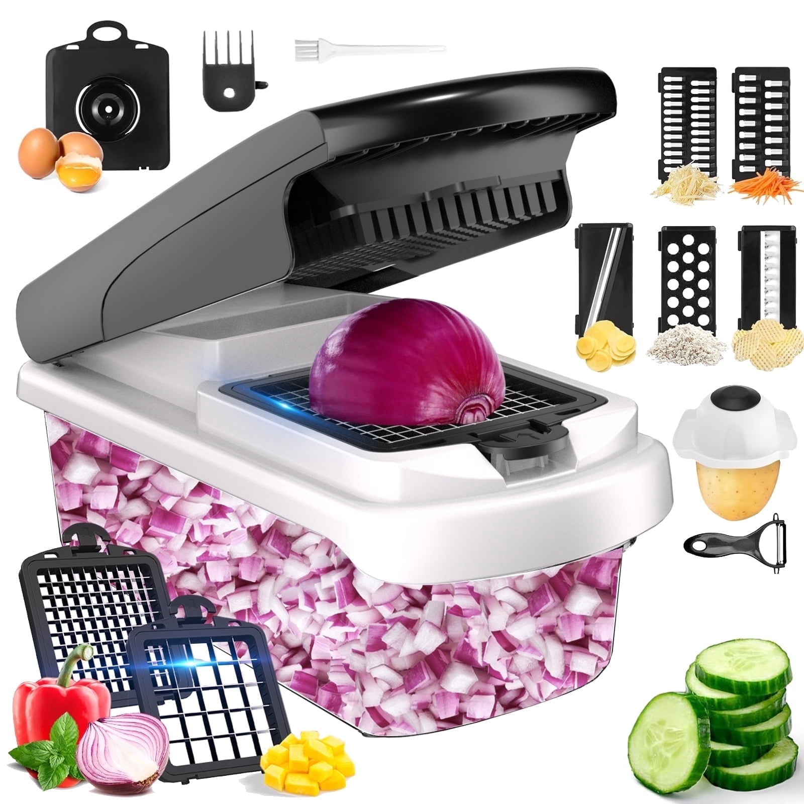 Ergonomic Manual Vegetable Chopper Food Slicer, 15 in 1 Multi-Function Food Chopper for Onion, Veggie, Cheese Grater, Vegetable... - Innovative Kitchen Helper for Modern Cooking - Default Title