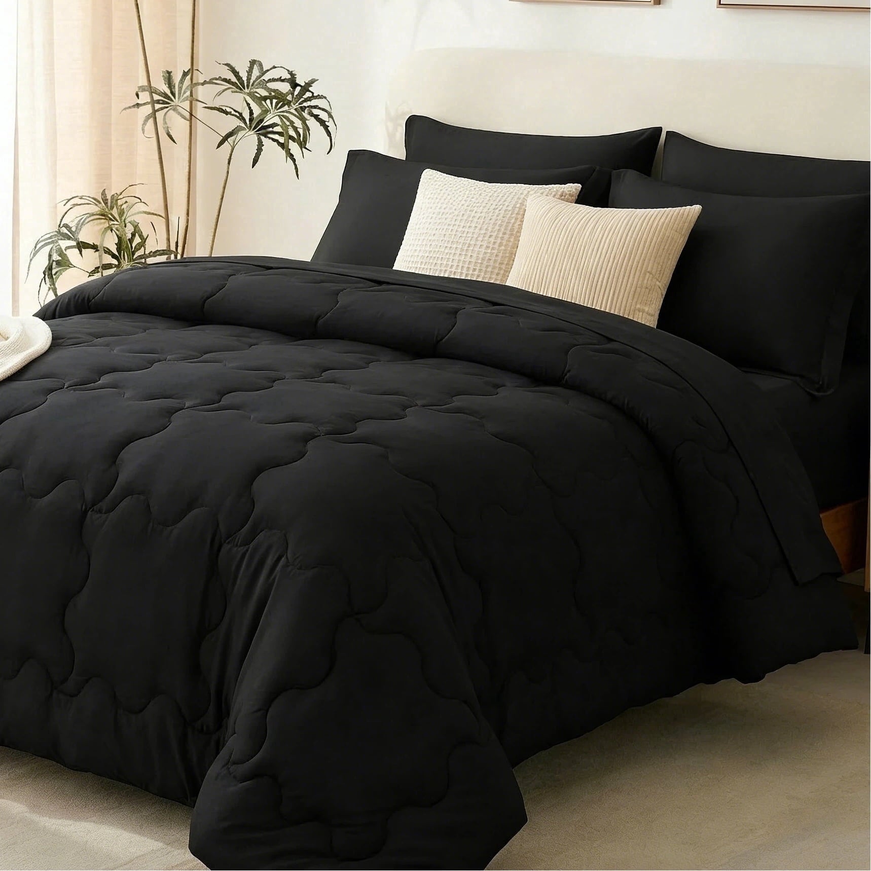 Hypoallergenic Cloud 7 Pieces Comforter Set Full，Bed in A bag，All Seasons Bedding sets with Comforter,Fitted Sheet,Flat Sheet,Pillowcases ... - All-Season Down Alternative Comforter Insert - Default Title