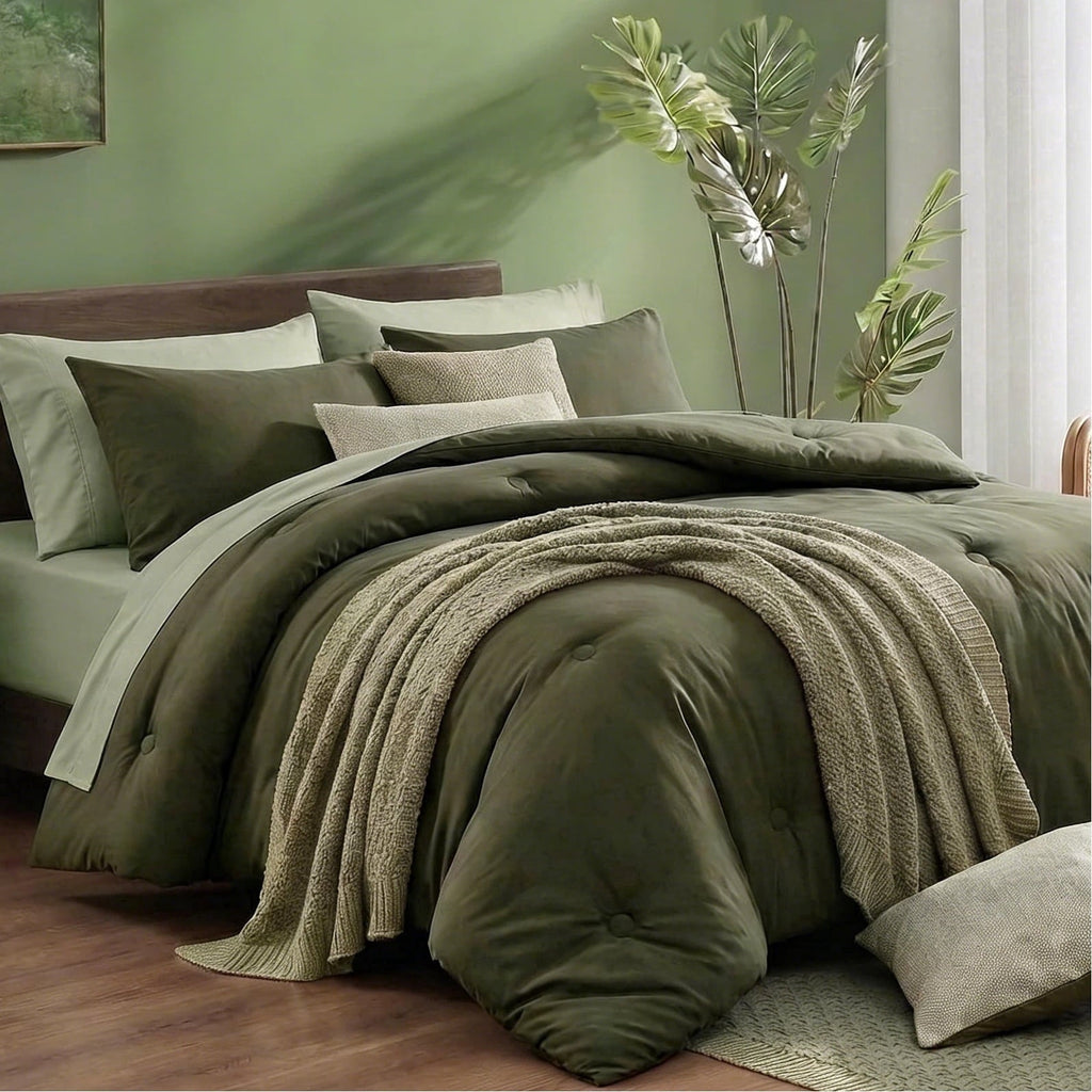 Luxurious Quilted 7 Pieces Comforter Set Queen，Bed in A bag，All Seasons Bedding sets with Comforter,Fitted Sheet,Flat Sheet,Pillowcases... - Luxurious Quilted Duvet Cover Set - Default Title
