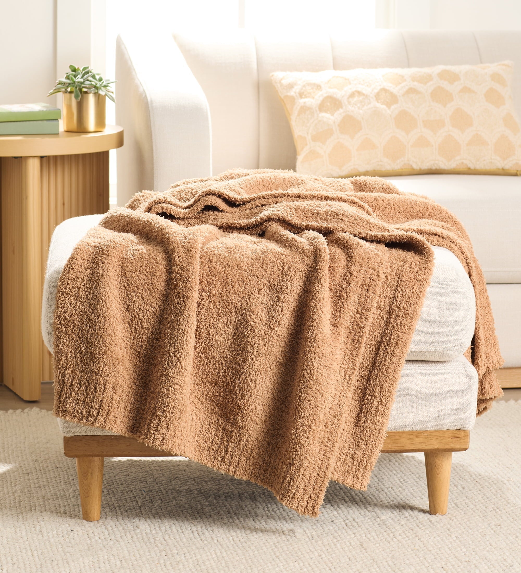 Super Soft Flannel Cozy Knit Throw, Dark Caramel, 50x72" - Luxury Knitted Decorative Throw Blanket with Fringes - Default Title