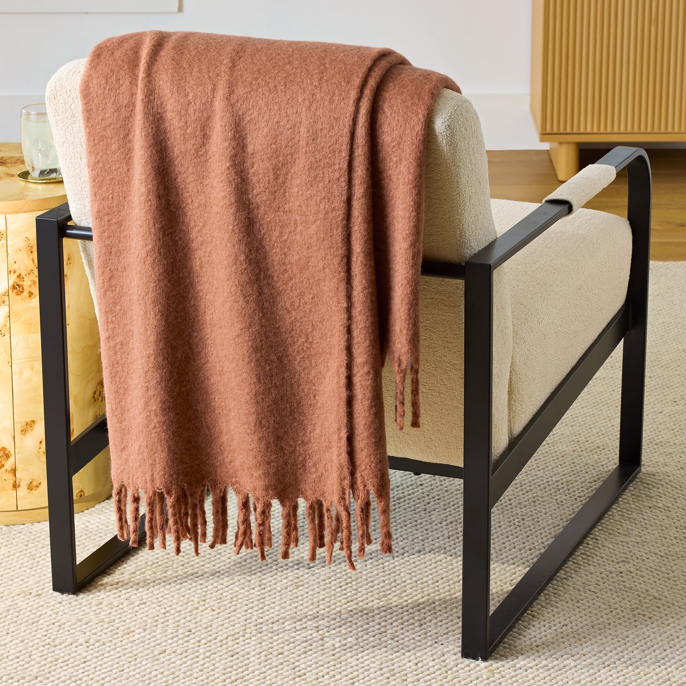 Reversible Sherpa Faux Mohair Cozy Couch Throw Blanket Terracotta Clay, 50x72" - Lightweight Plush Warm Blanket for All Seasons - Default Title
