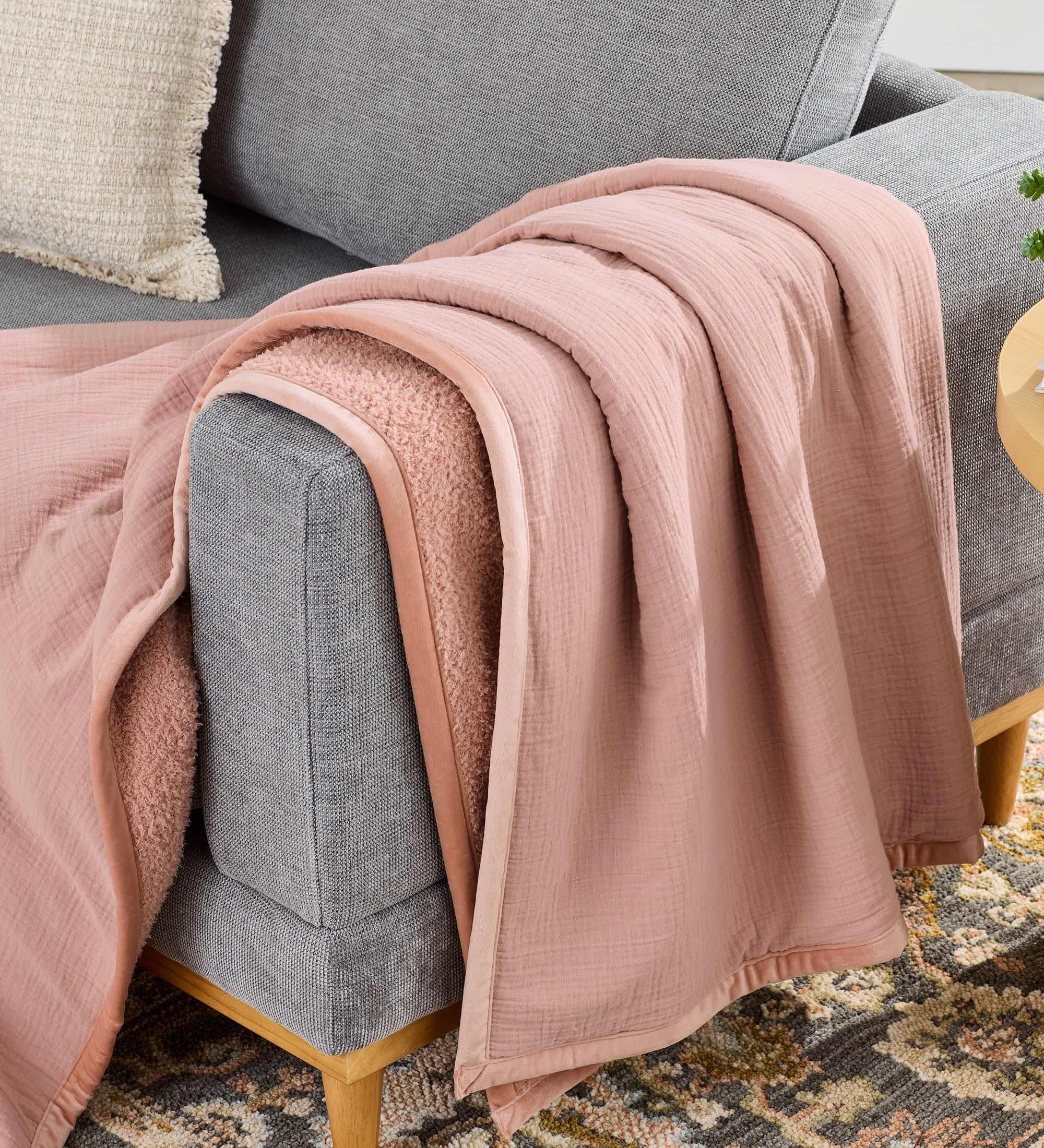 Reversible Sherpa Gauze Reverse to Cozy Knit Super Soft Throw Blanket, Oversized, Antique Blush - Super Soft Reversible Sherpa Flannel Blanket - Default Title