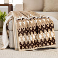 Lightweight Warm Printed Velvet Plush Reverse to Faux Fur Super Soft Throw Blanket, Oversized, Linder Border Beige - Cozy Fleece Throw Blanket for Couch & Bed - Default Title