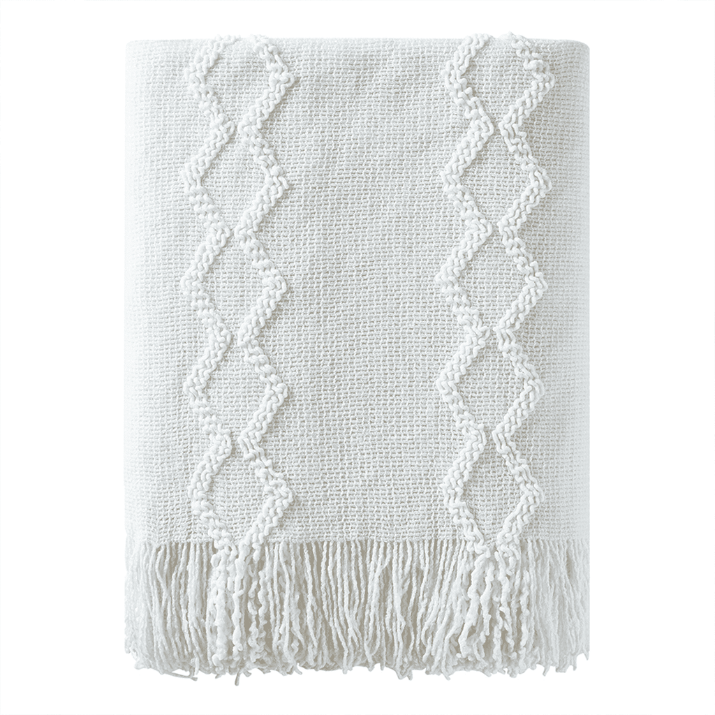 Super Soft Flannel Fluffy Chenille Knitted Fringe Throw Blanket, Lightweight Soft Cozy Bed Sofa Chair Blanket, White, 50" x 60" - Cozy Fleece Throw Blanket for Couch & Bed - Default Title