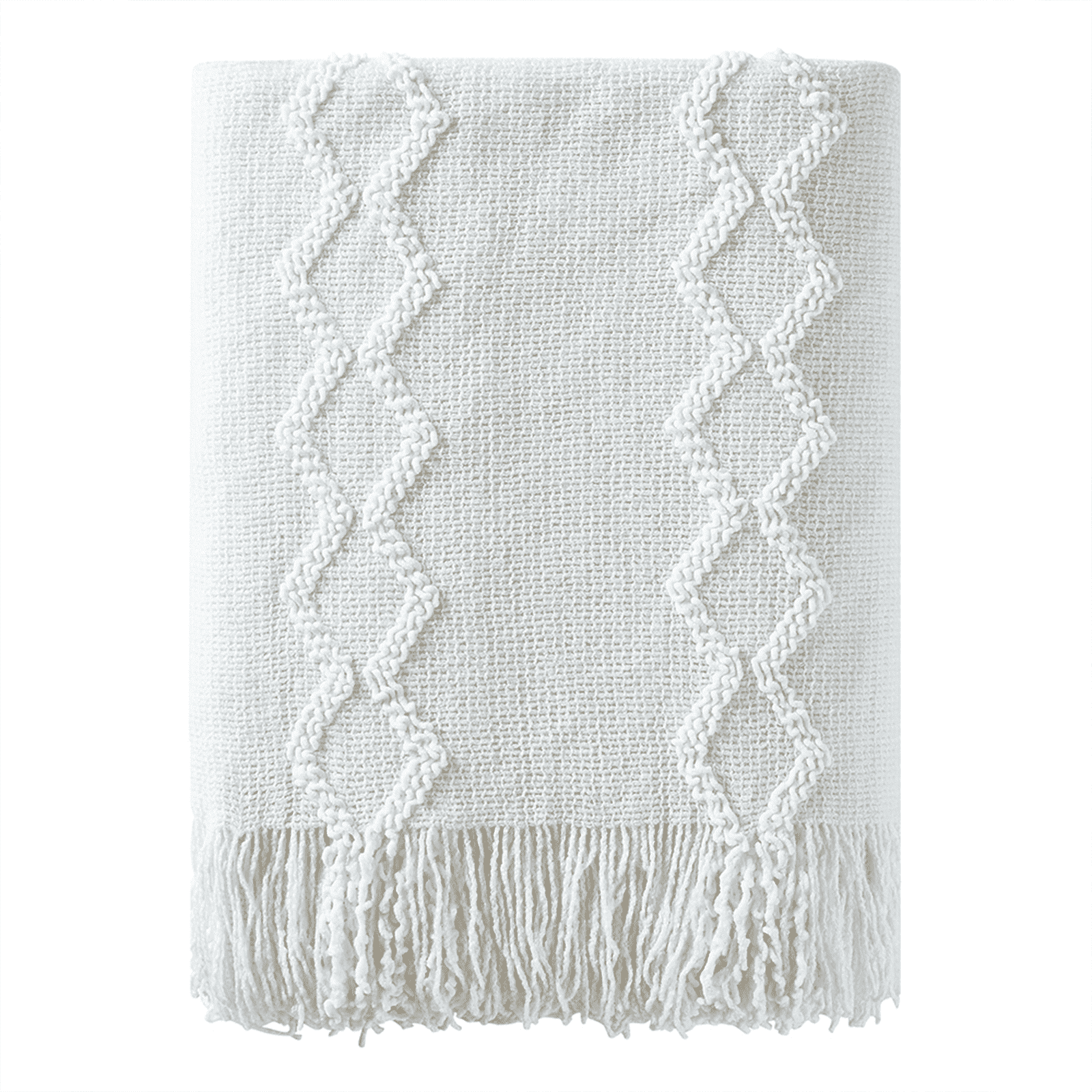 Super Soft Flannel Fluffy Chenille Knitted Fringe Throw Blanket, Lightweight Soft Cozy Bed Sofa Chair Blanket, White, 50" x 60" - Cozy Fleece Throw Blanket for Couch & Bed - Default Title