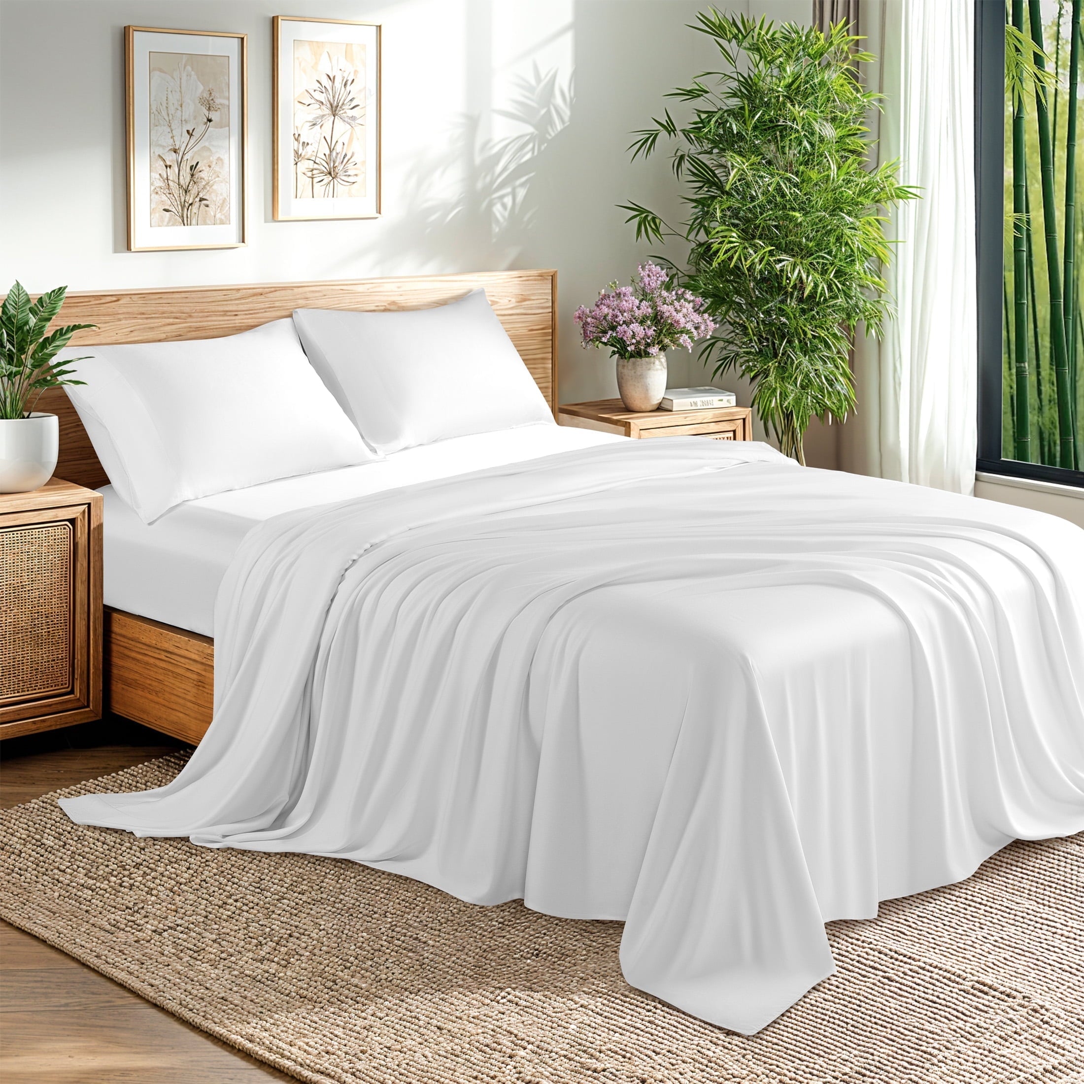 Ultra-Soft Bamboo Sheets Set, 4-Piece Queen Sheet Set with 16" Deep Pockets, Soft and Breathable Bed Sheets, White - Luxury Bed Sheet Set with Deep Pockets - Default Title