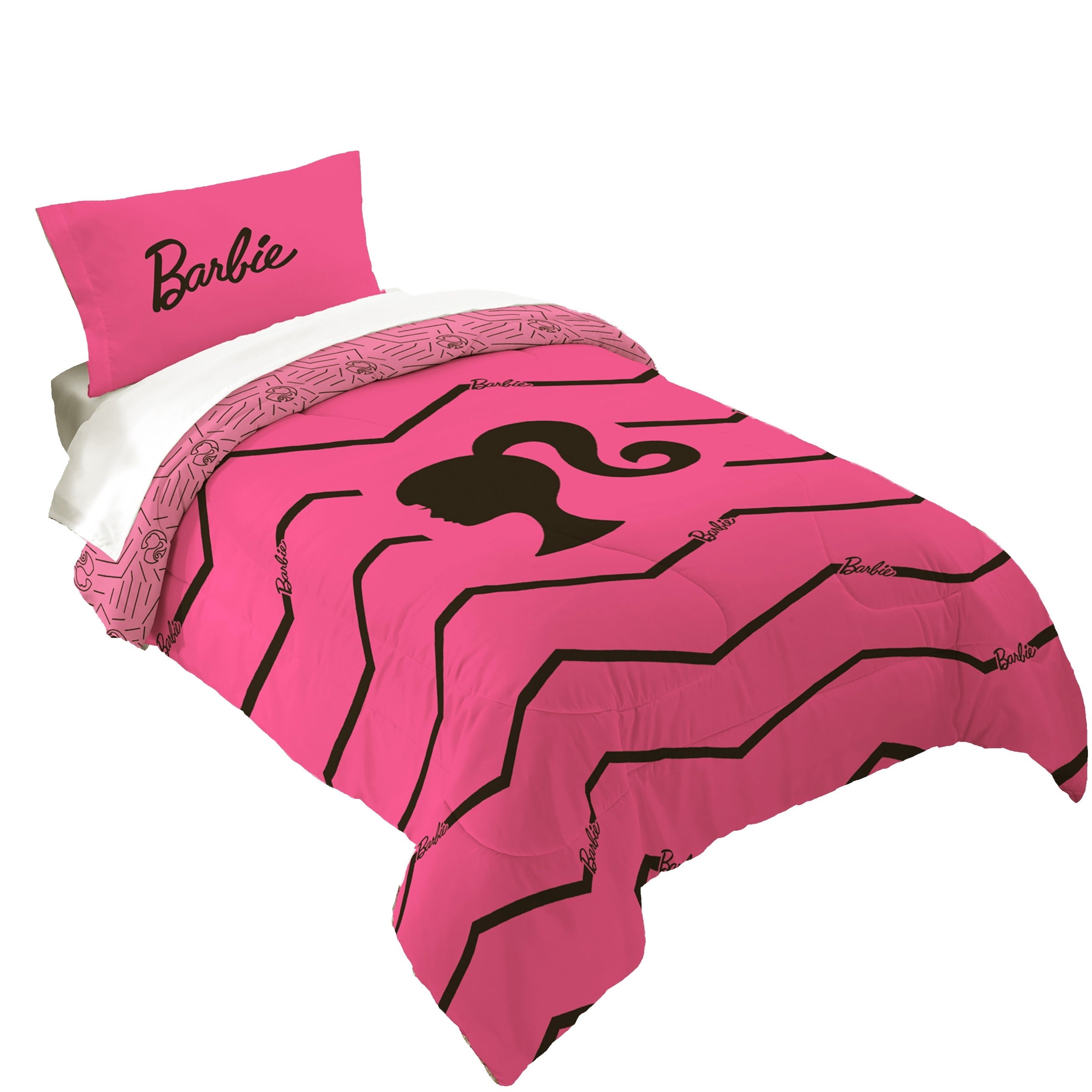 All-Season Kids 2 Piece Pink Black Chevron Reversible Comforter and Pillowcase set, Twin/full - Luxurious Quilted Duvet Cover Set - Default Title