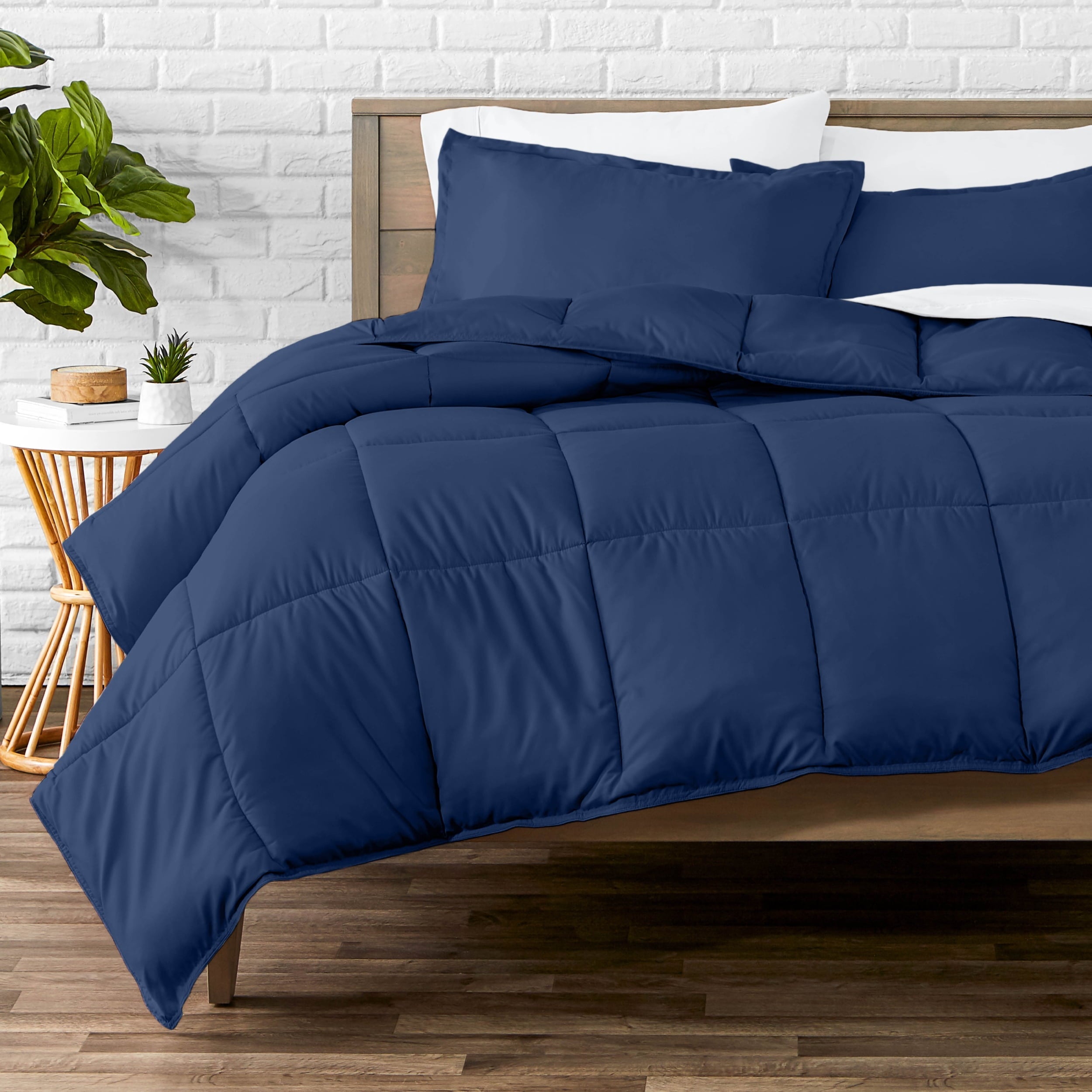 All-Season Down Alternative Comforter Set - 3-Pieces - All Seasons - Queen, Dark Blue - Luxurious Quilted Duvet Cover Set - Default Title