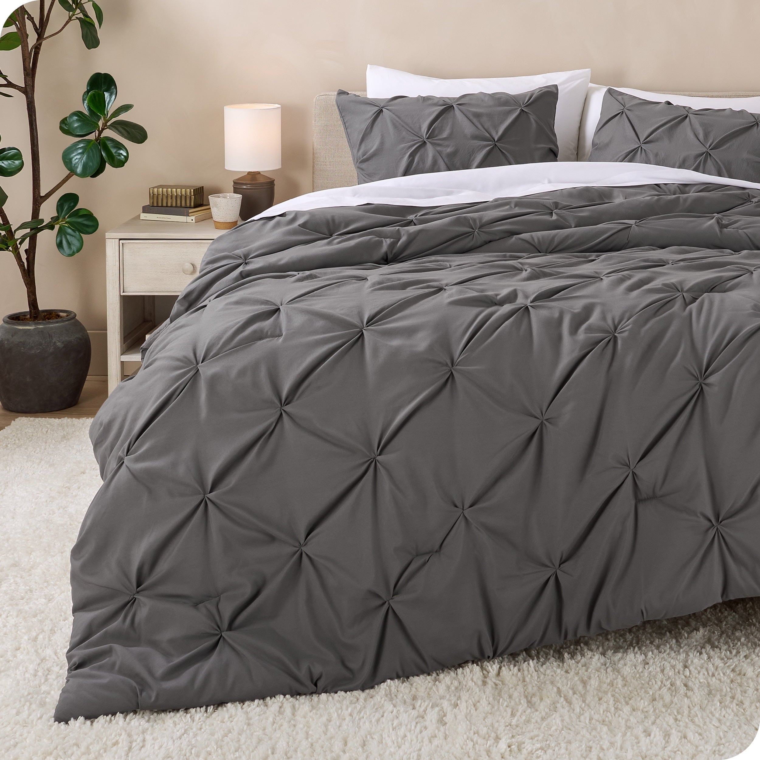All-Season Pintuck Down Alternative Comforter Set - 3-Pieces - All Seasons - King, Grey - Hypoallergenic Ultra-Fluffy Quilt for Winter - Default Title