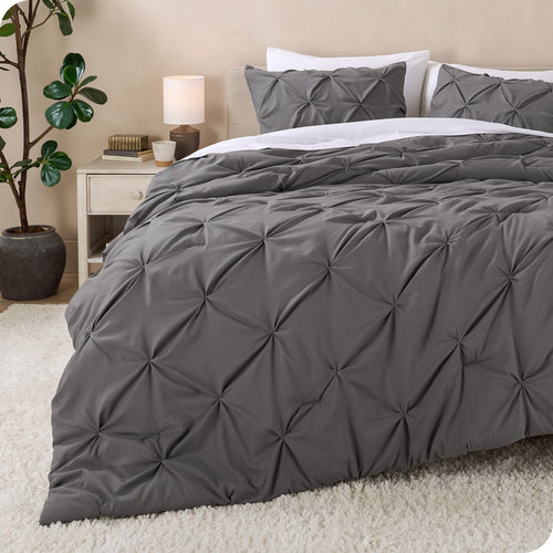 All-Season Pintuck Down Alternative Comforter Set - 3-Pieces - All Seasons - King, Grey - Hypoallergenic Ultra-Fluffy Quilt for Winter - Default Title