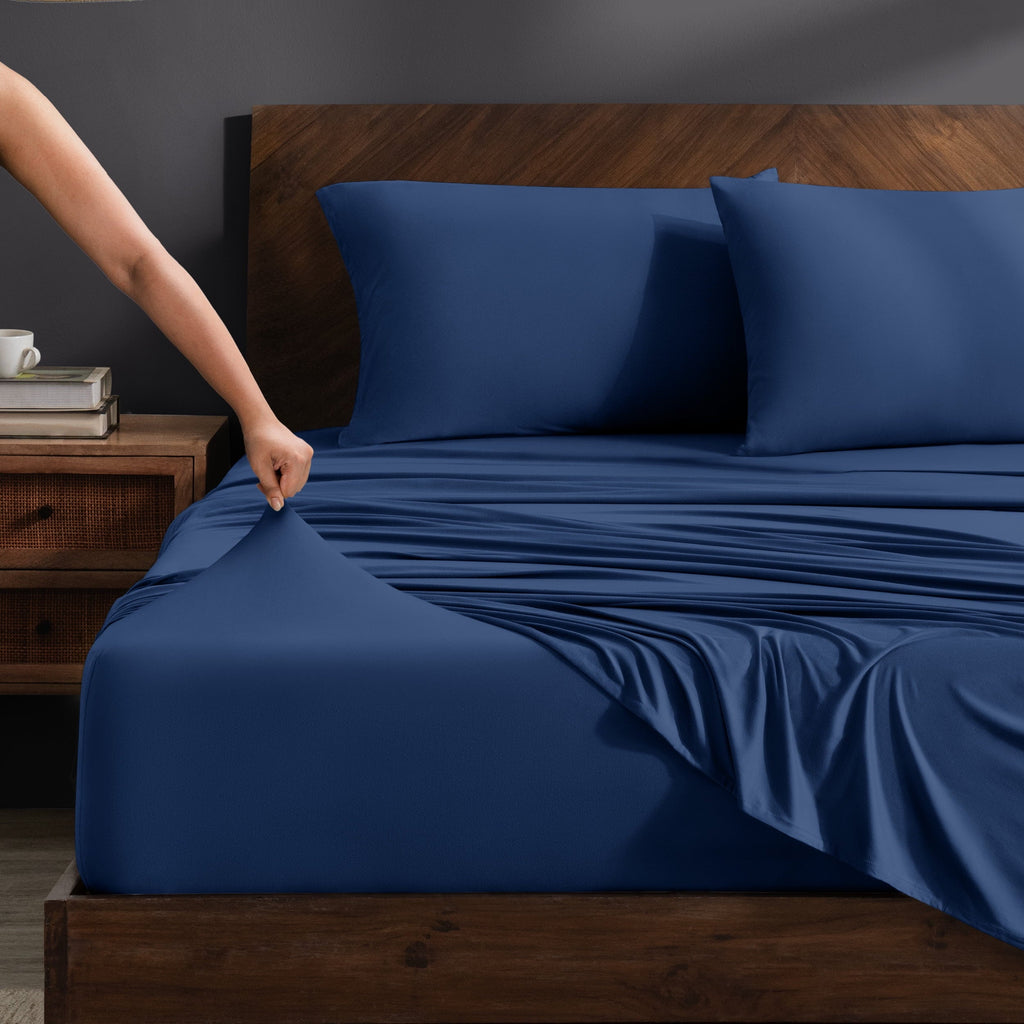 Cooling Sateen Cooling Performance Jersey Knit Stretch Sheet Set, Moisture-Wicking & Breathable, 4-Way Stretch Bed Sheets, Envelope ... - Premium Ultra-Soft Pillowcase Pair for Sleeping - Default Title
