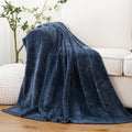 Lightweight Warm Navy Blue Chenille Throw for Couch Bed,Soft Navy Knit Blanket, Housewarming Gifts, 51"x 67" - Super Soft Reversible Sherpa Flannel Blanket - Default Title