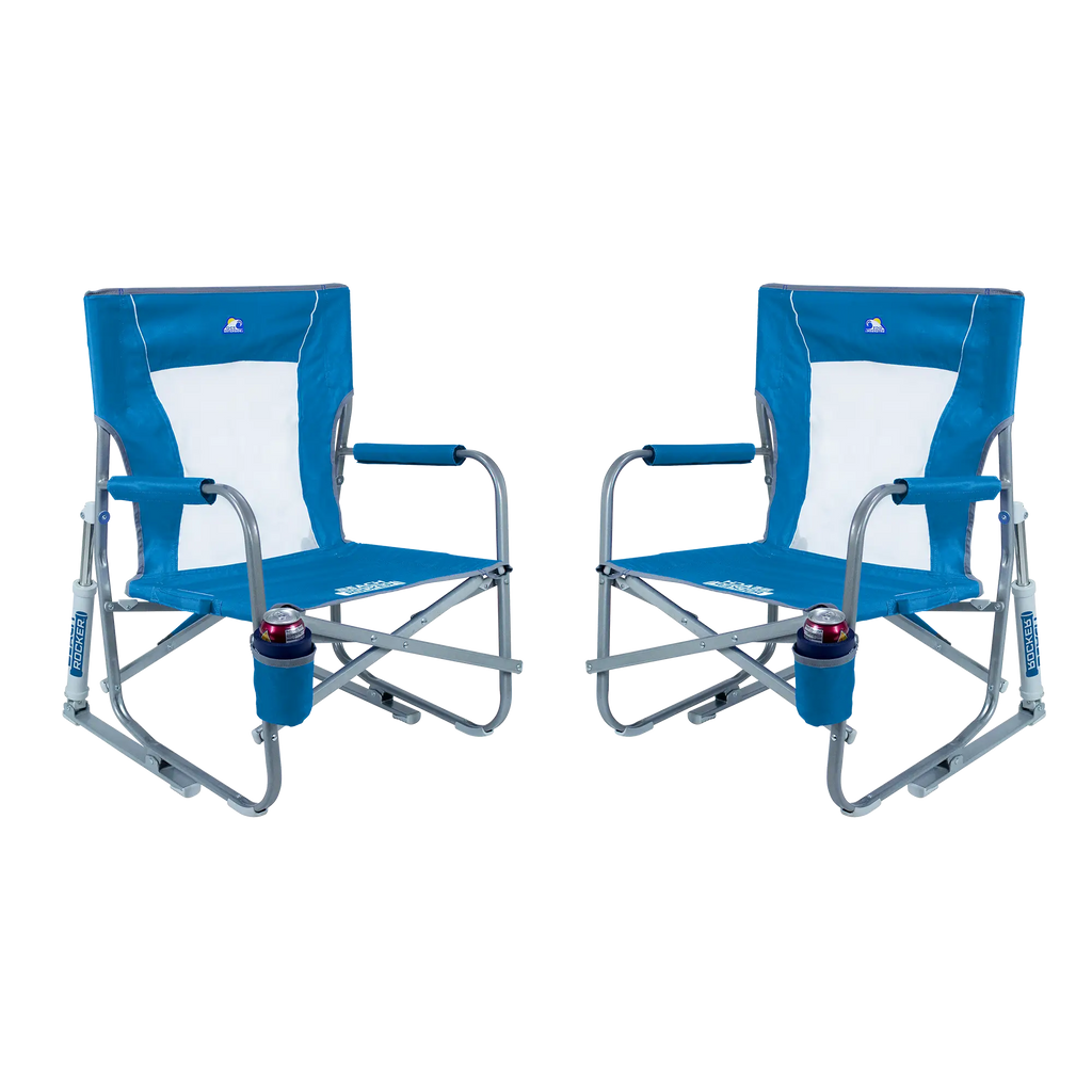 Smooth Motion Beach Rocker Bundle - Choice 773 - Patented Spring-Action Rocking Chair for Camping - Saybrook Blue