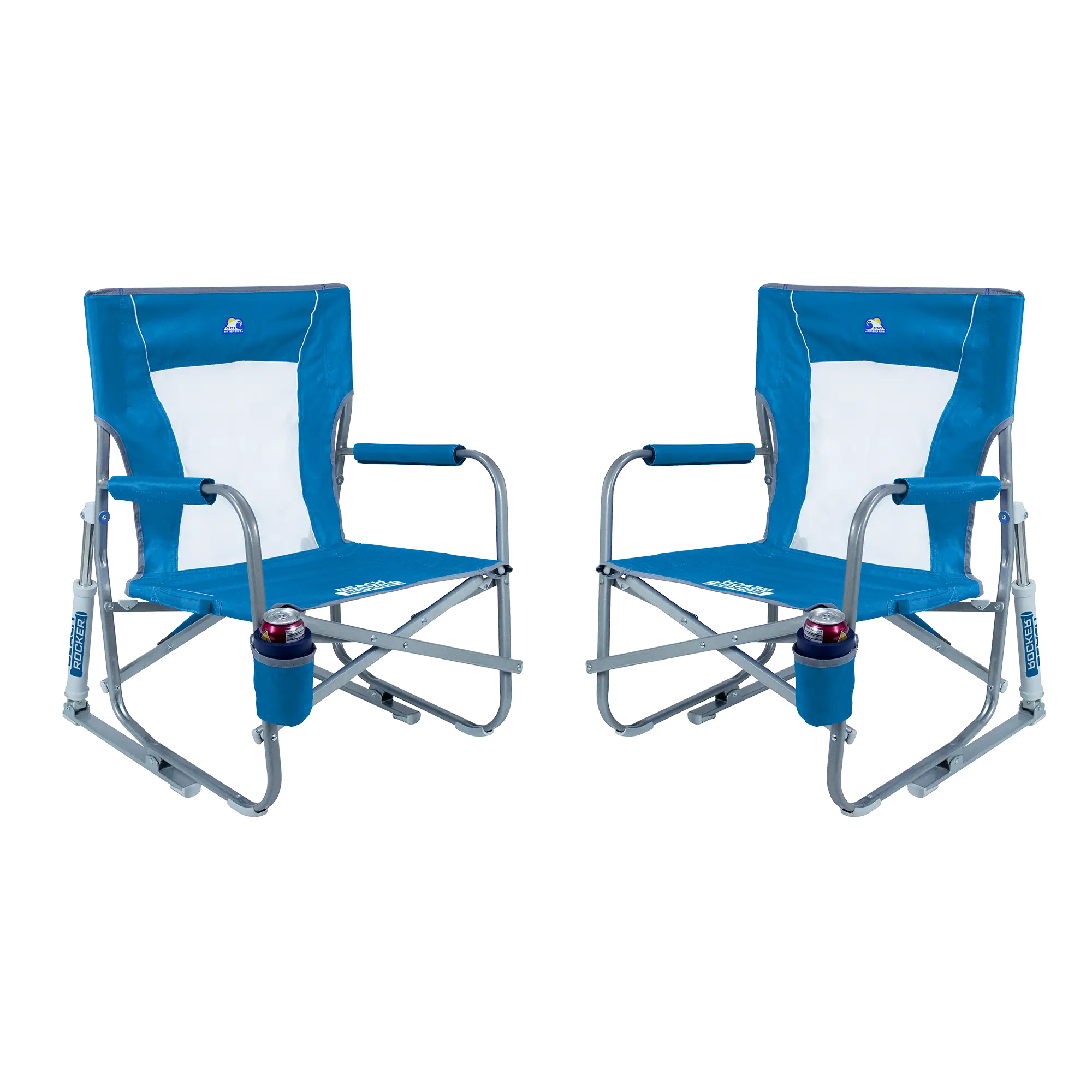 Smooth Motion Beach Rocker Bundle - Choice 773 - Patented Spring-Action Rocking Chair for Camping - Saybrook Blue