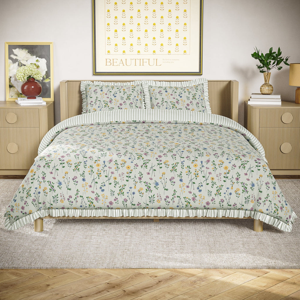 Heavyweight Warmth 100% Cotton Botanical 3-Piece Sage Green Comforter Set, Full/Queen - Cloud-Like Soft Lightweight Bed Comforter - Default Title