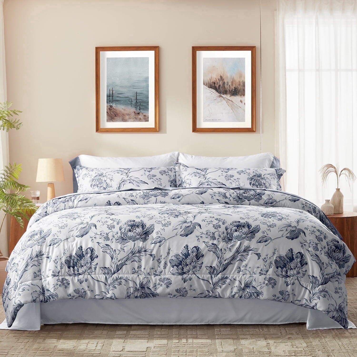 Fluffy Down Alternative Queen Comforter Sets,7-Pieces Reversible Bedding Sets,Bed in a Bag with Comforter,Flat Sheet and Fitted Sheet,Pillowc... - Cloud-Like Soft Lightweight Bed Comforter - Default Title