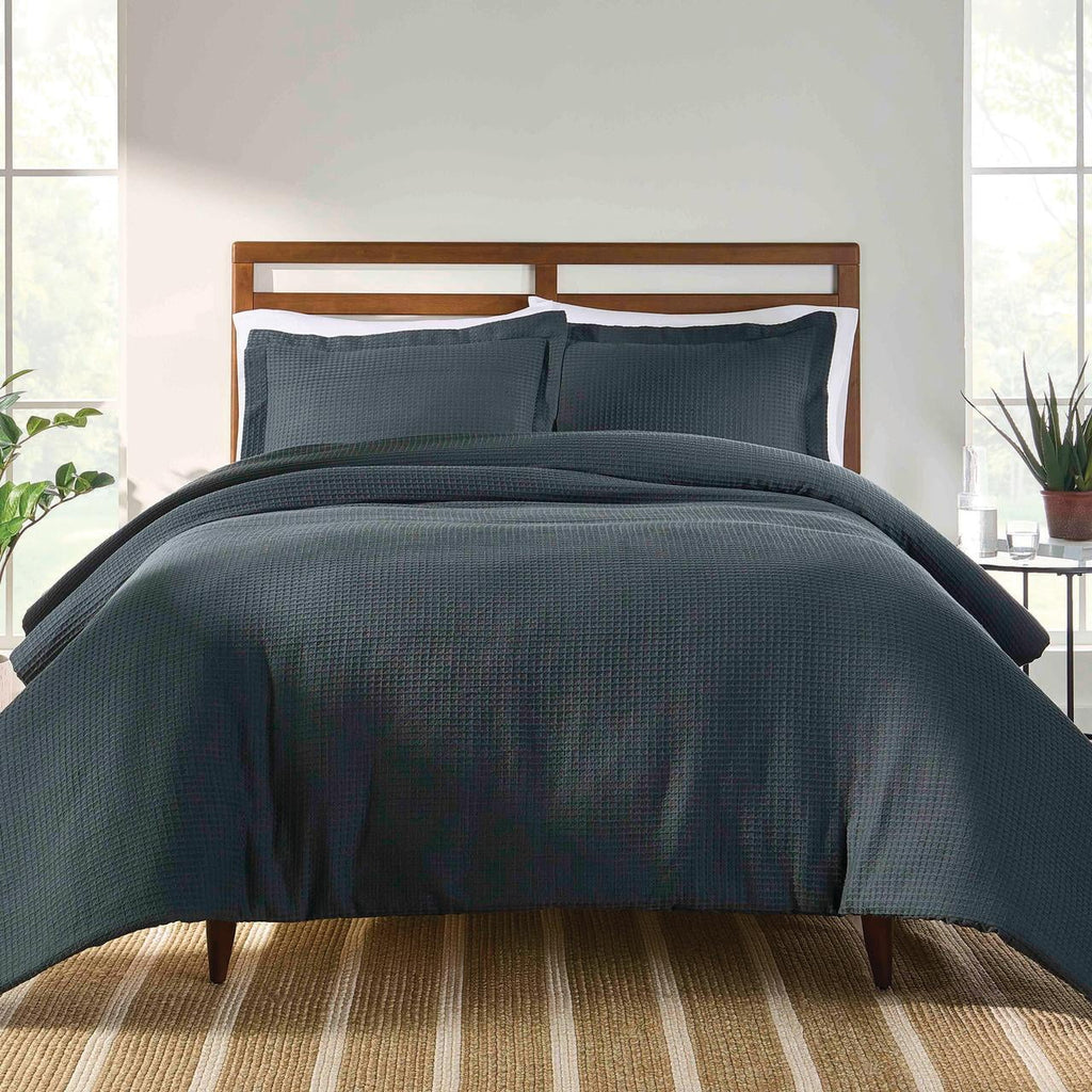 All-Season 3-Piece Grey Waffle Comforter Set, Adult Full/Queen - Luxurious Quilted Duvet Cover Set - Default Title