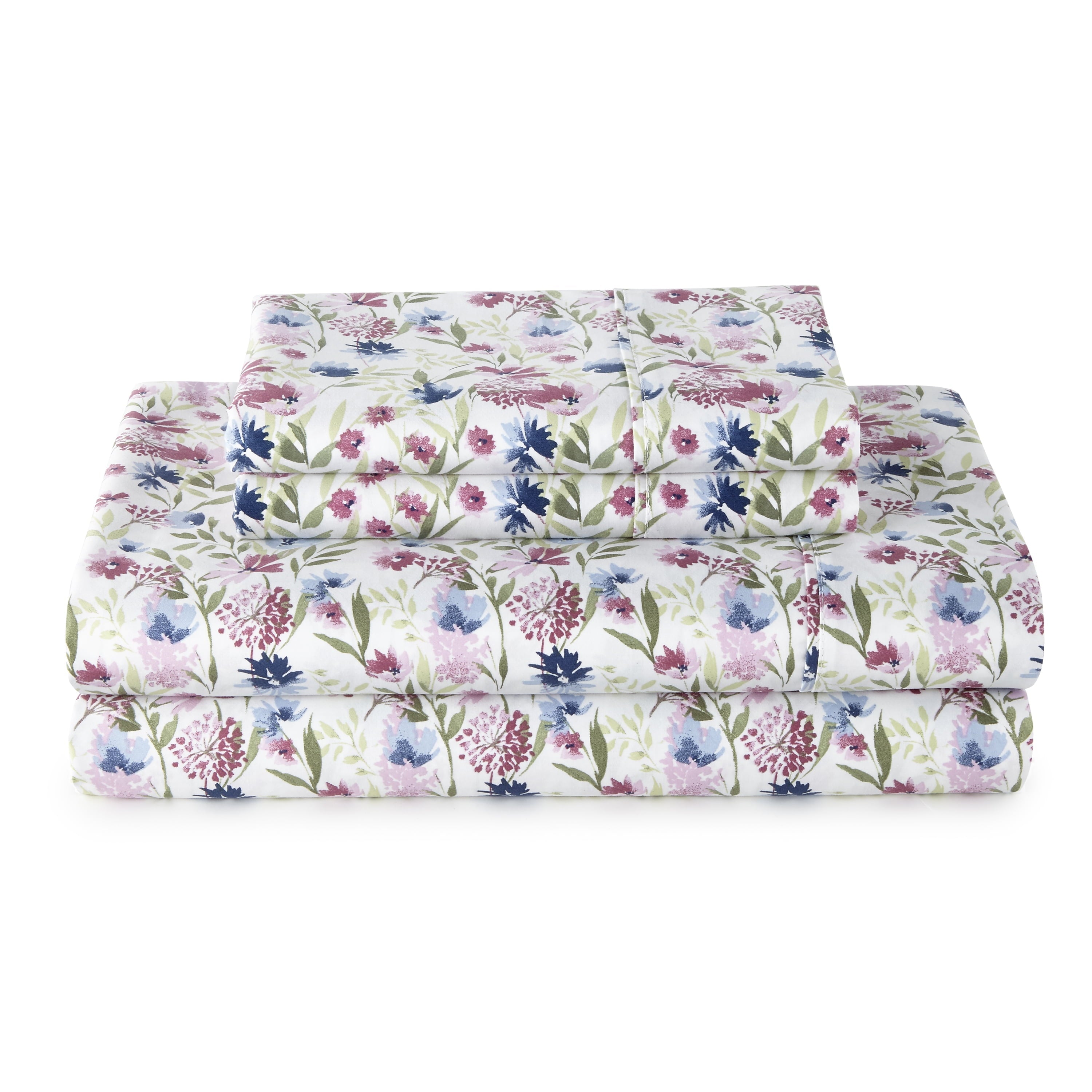 Breathable Luxury 4-Piece 300 Thread Count Bashful Blooms Cool Cotton Sateen Bed Sheet Set, Queen - Breathable Egyptian Cotton Flat & Fitted Sheets - Default Title