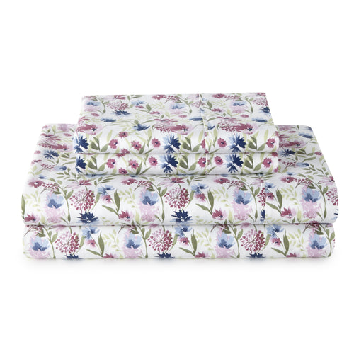 Breathable Luxury 4-Piece 300 Thread Count Bashful Blooms Cool Cotton Sateen Bed Sheet Set, Queen - Breathable Egyptian Cotton Flat & Fitted Sheets - Default Title