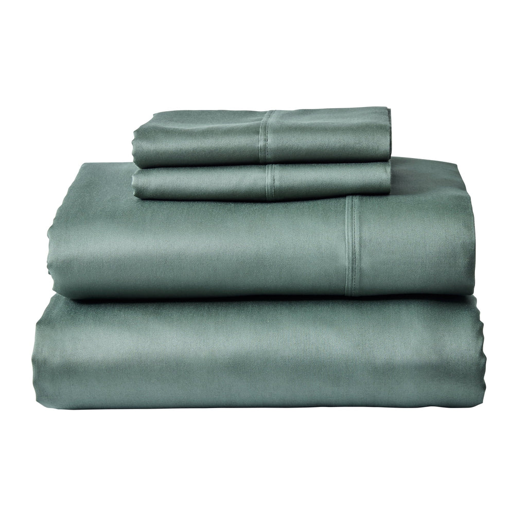 Cooling Sateen 4-Piece 300 Thread Count Green Ash Cotton Sateen Bed Sheet Set, Cali King - Breathable Egyptian Cotton Flat & Fitted Sheets - Default Title