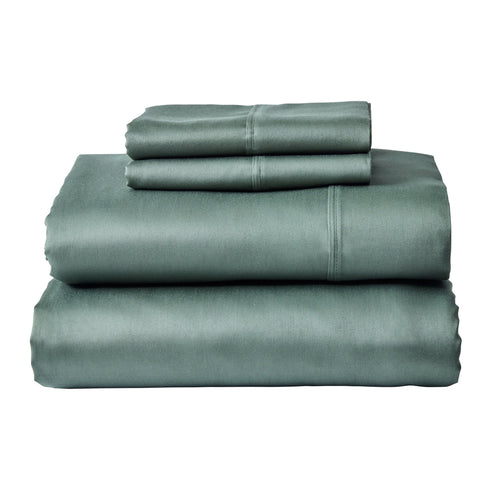Cooling Sateen 4-Piece 300 Thread Count Green Ash Cotton Sateen Bed Sheet Set, Cali King - Breathable Egyptian Cotton Flat & Fitted Sheets - Default Title