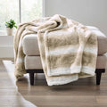 Decorative Knitted Almond Biscuit Ombre Faux Fur Throw, 50"x72" - Super Soft Reversible Sherpa Flannel Blanket - Default Title