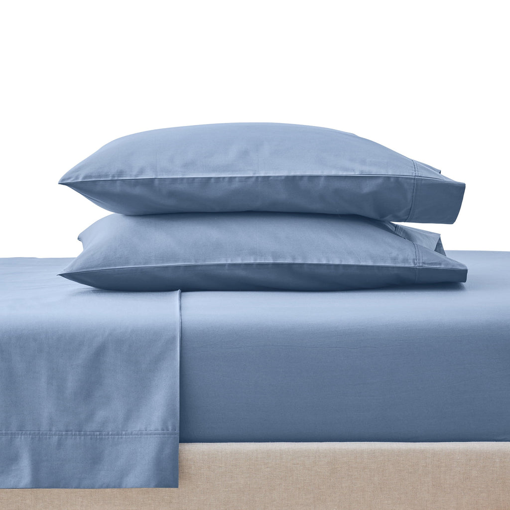 Breathable Luxury Cool & Crisp 3-Piece 300 Thread Count Blue Water Cotton Percale Sheet Set, Twin - Breathable Egyptian Cotton Flat & Fitted Sheets - Default Title