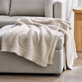 Lightweight Warm Beige Cozy Knit Throw, 50" x 72" - Luxury Knitted Decorative Throw Blanket with Fringes - Default Title