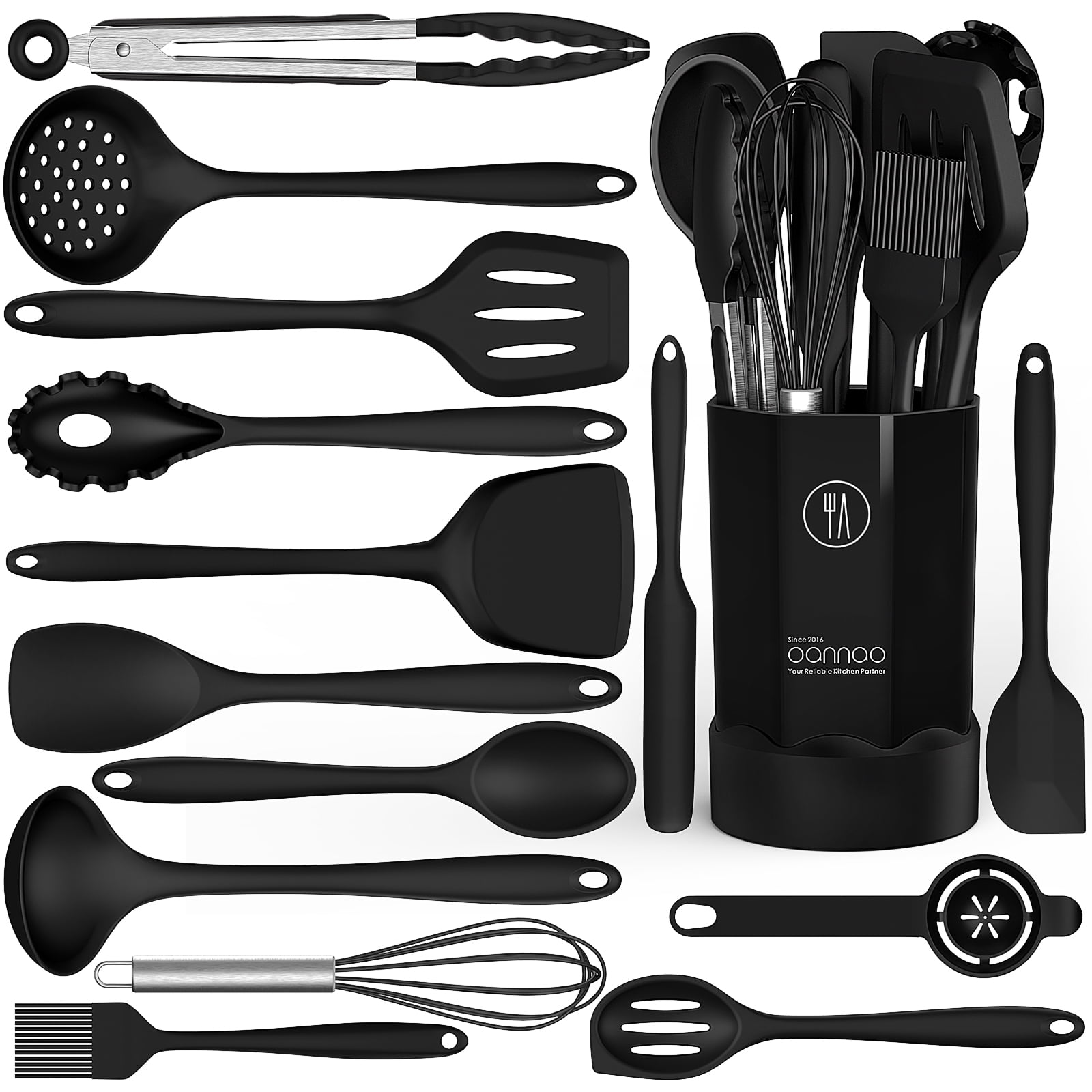 Heavy Duty Silicone Cooking Utensils Set - 446°F Heat Resistant Kitchen Utensils,Turner Tongs,Spatula,Spoon,Brush,Whisk,Ki... - Multi-Purpose Hand Tool for Daily Meal Prep - Default Title