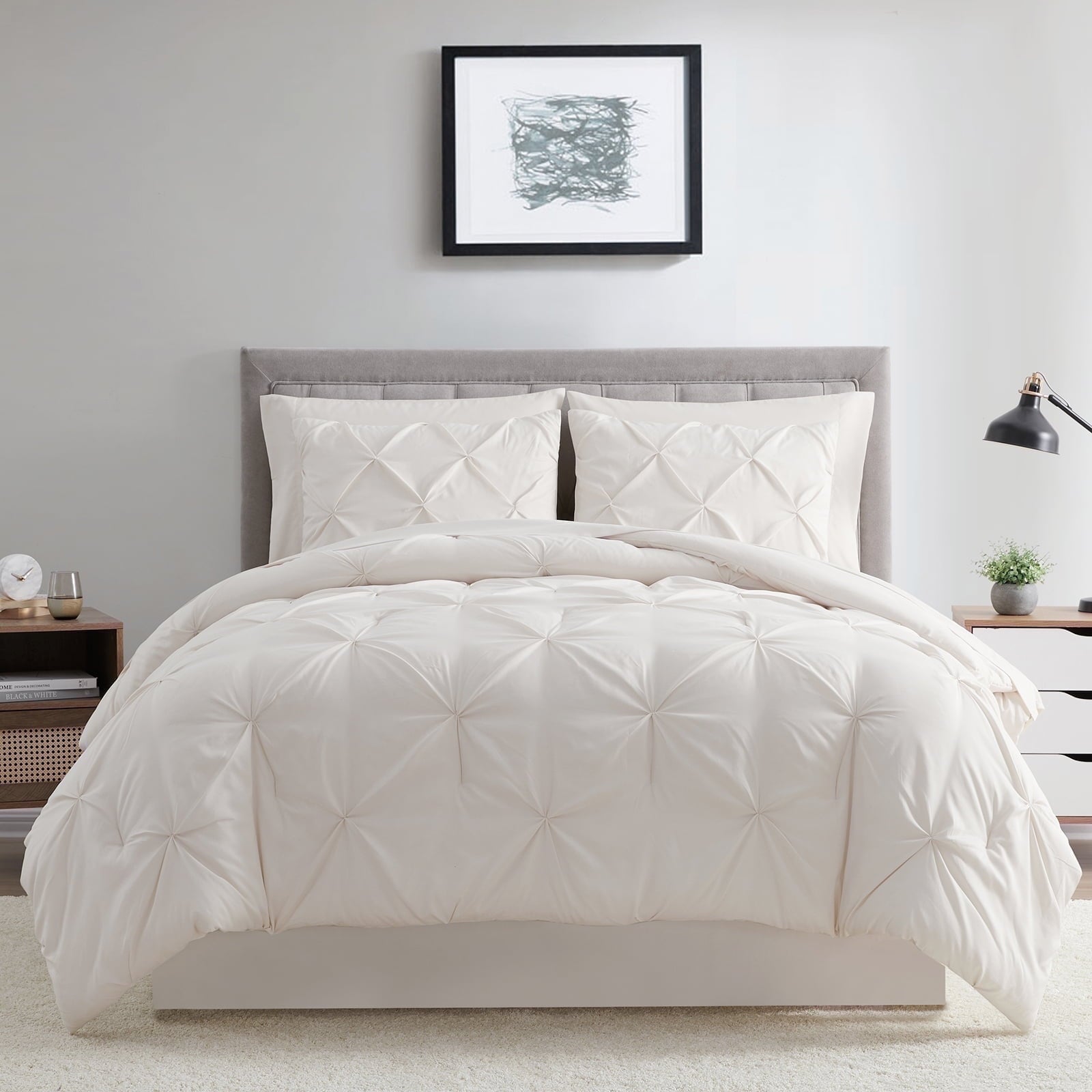 Heavyweight Warmth Comforter Set, 3-Piece, Queen, Pleated Wrinkle-Resistant Microfiber Bedding, Ivory, All-Season - Cloud-Like Soft Lightweight Bed Comforter - Default Title
