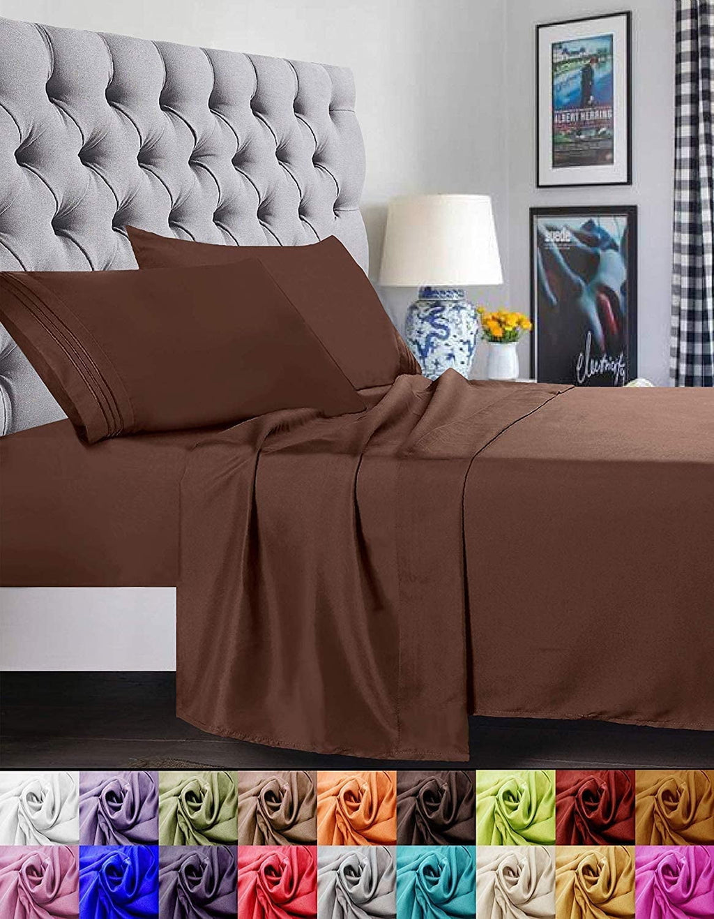 Ultra-Soft 1500 Series Microfiber Bed Sheets 4-Piece Set, Deep Pocket, Twin/Twin XL Chocolate Brown - Luxury Bed Sheet Set with Deep Pockets - Default Title