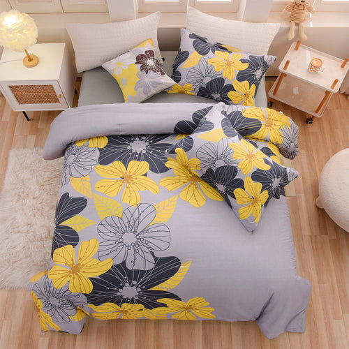 All-Season Yellow Floral Comforter Set Queen Flower Bed Set Adult Soft Botanical Boho Bedding Set - Luxurious Quilted Duvet Cover Set - Default Title