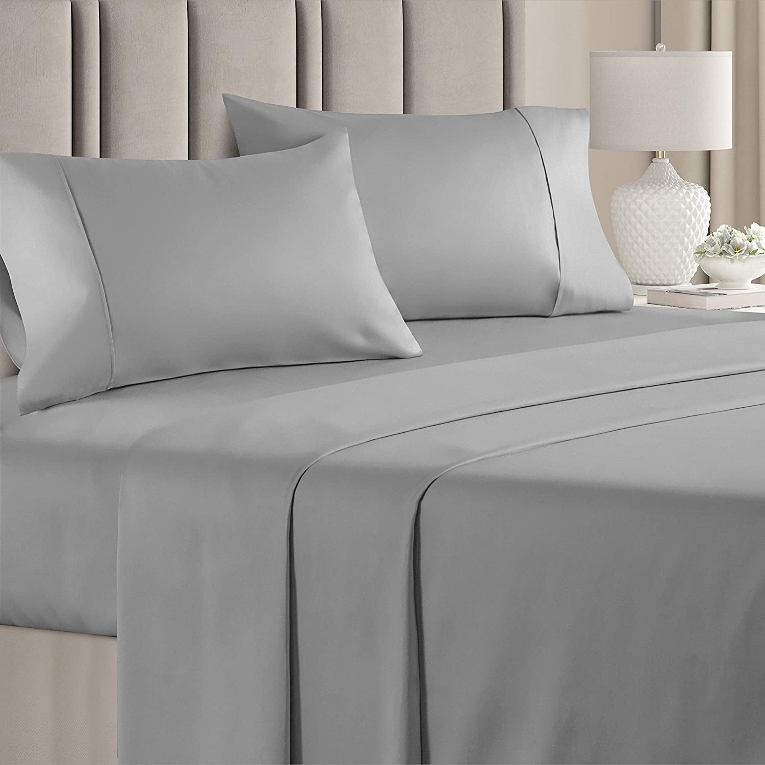 Premium Egyptian Cotton 4-Piece 400 Thread Count Cotton Sheet Set - King Size 100% Cotton Sateen Bed Sheets Fits 18"-24" Mattresse... - Cooling Hotel Quality Bedding Sheets and Pillowcases - Default Title