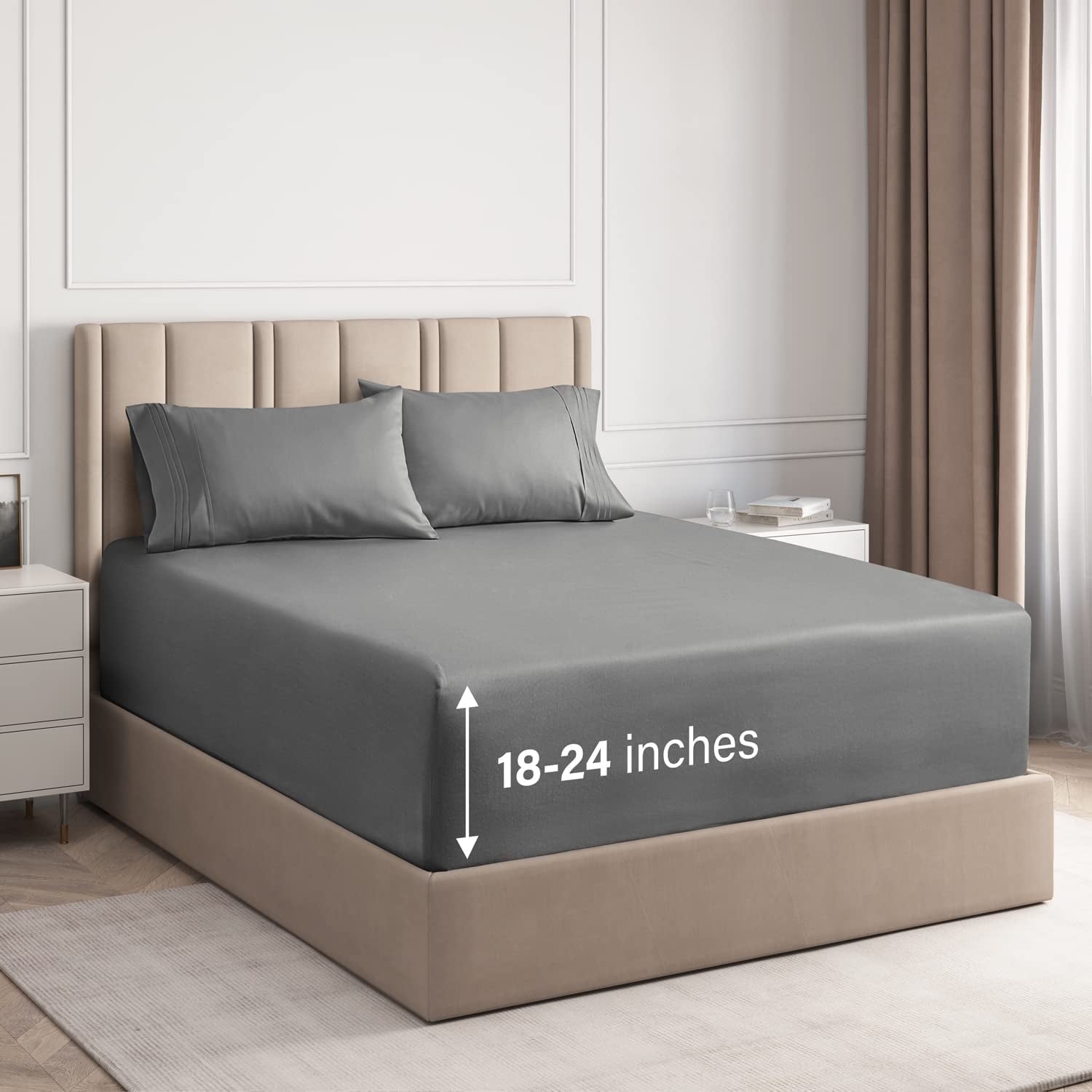 Ultra-Soft 4-Piece Extra Deep Pocket Sheet Set - Full Size Breathable & Cooling Bed Sheets Fits 18"-24" Mattresses, Gray - Premium Ultra-Soft Pillowcase Pair for Sleeping - Default Title