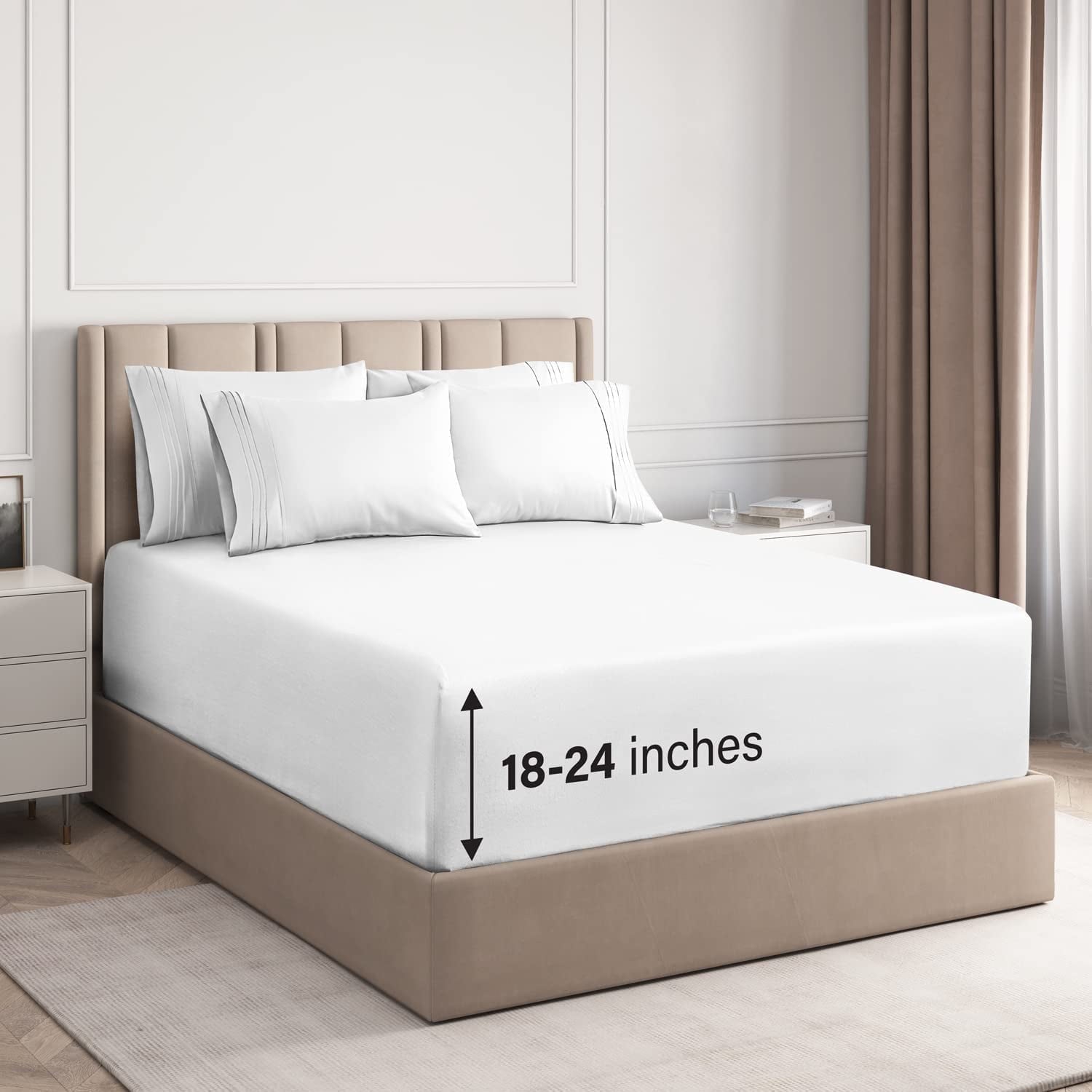 Premium Egyptian Cotton 6-Piece Extra Deep Pocket Sheet Set With Extra Matching Pillowcases - King Size Bed Sheets Fits 18"-24" Ma... - Cooling Hotel Quality Bedding Sheets and Pillowcases - Default Title