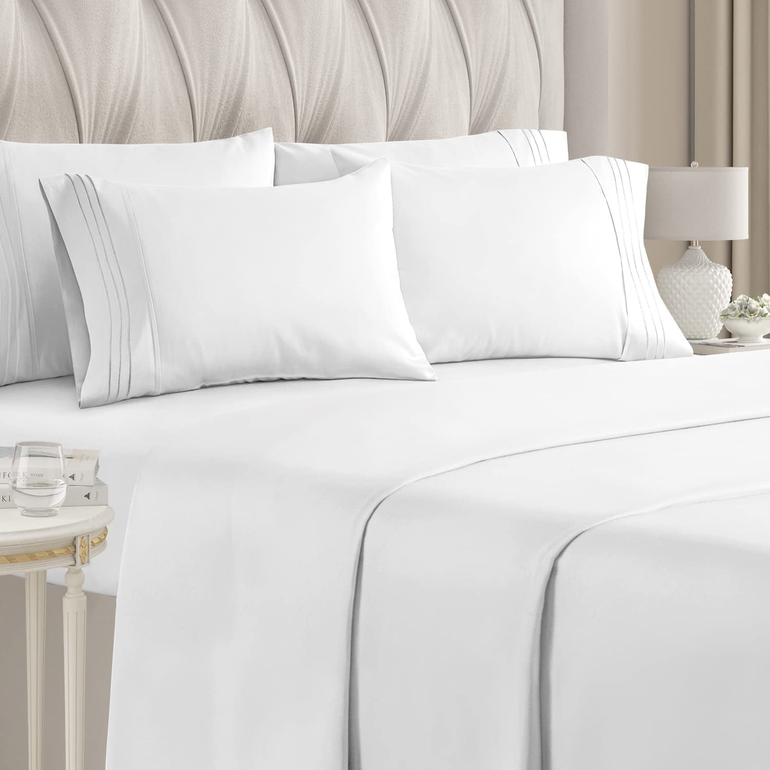 Ultra-Soft 6-Piece Breathable and Cooling Sheet Set With Extra Matching Pillowcases - King Size Bed Sheets Fits 8"-16... - Premium Ultra-Soft Pillowcase Pair for Sleeping - Default Title