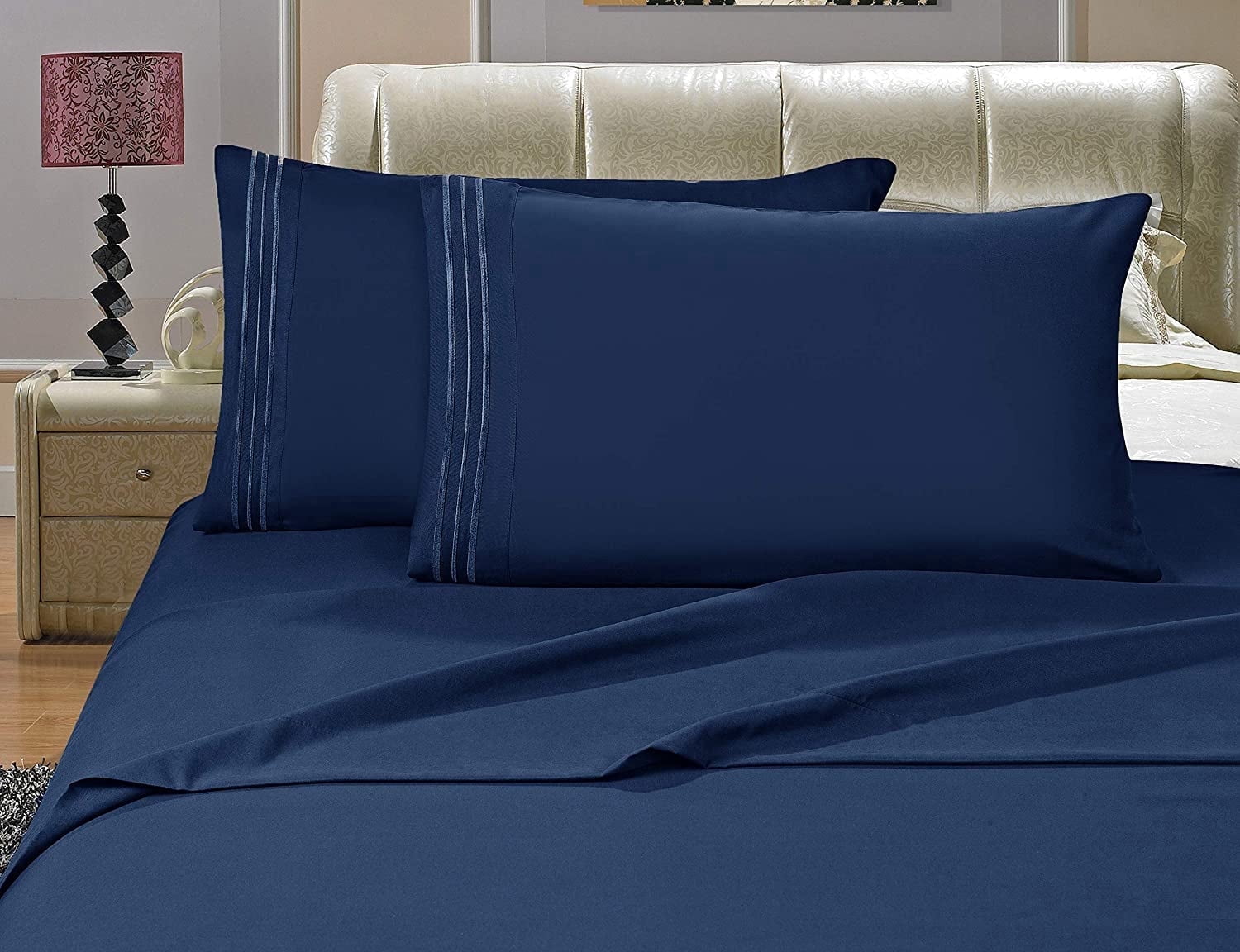 Breathable Luxury 4-Piece Microfiber Bed Sheet Set, Soft & Breathable, Wrinkle & Fade Resistant, Deep Pocket, Queen, Navy Blue - Cooling Hotel Quality Bedding Sheets and Pillowcases - Default Title