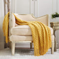 Decorative Knitted Decorative Soft Spring Summer Fall Throw Blanket ,for Couch Sofa Chair Bed,50''X60'',Mustard Yellow - Super Soft Reversible Sherpa Flannel Blanket - Default Title