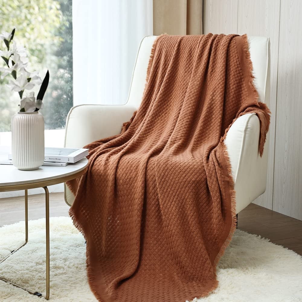 Reversible Sherpa Farmhouse Rust Knit Throw Blanket for Couch Sofa Chair Bed Home Decoration, Soft Warm Cozy Light Weight for Spring Su... - Cozy Fleece Throw Blanket for Couch & Bed - Default Title