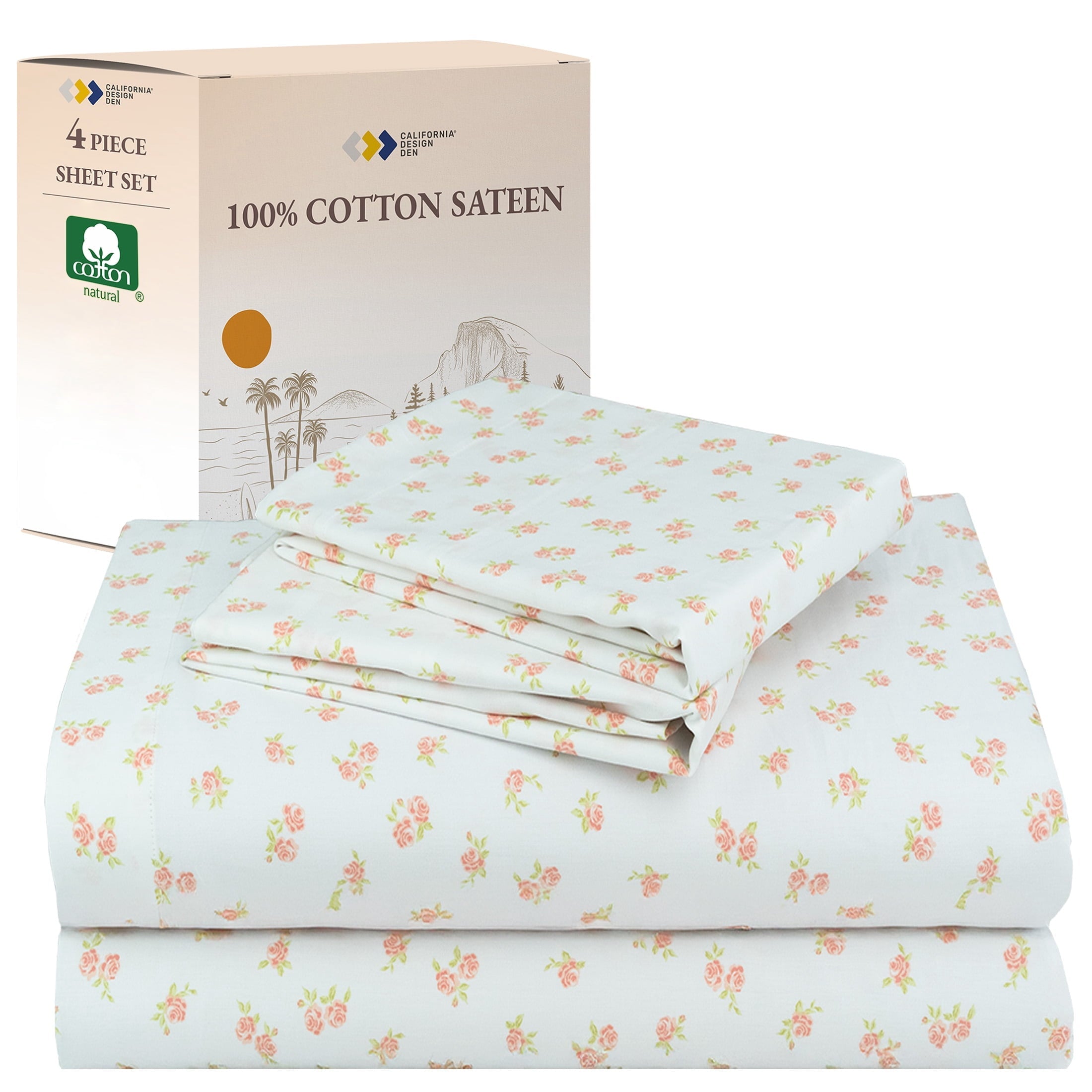 Ultra-Soft 4 Piece Printed Floral Bed Sheets Queen Size Set - 100% Cotton Sheets Queen, Soft Sateen Bedsheets, Deep Pocket Queen... - Premium Ultra-Soft Pillowcase Pair for Sleeping - Default Title