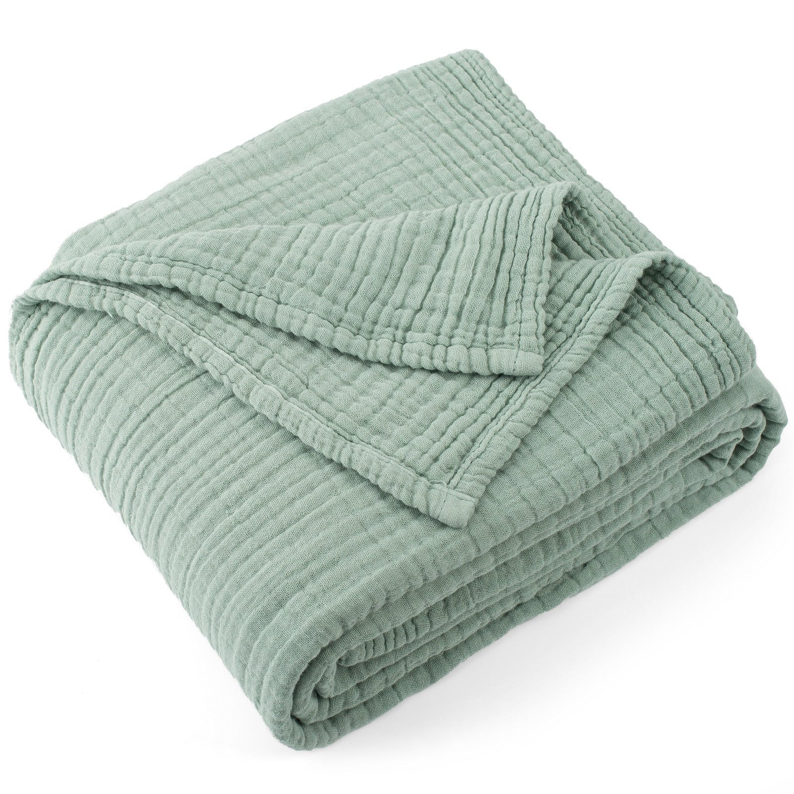 Reversible Sherpa 100% Cotton Muslin Throw Blanket Gauze Blankets for Adults Soft Throws for Bed and Couch, 50" x 70" Sage Green - Lightweight Plush Warm Blanket for All Seasons - Default Title