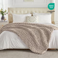 Lightweight Warm Chunky Knit Throw Blanket Handmade Soft Throws for Couch Sofa Bed, 50" x 60" Taupe - Super Soft Reversible Sherpa Flannel Blanket - Default Title