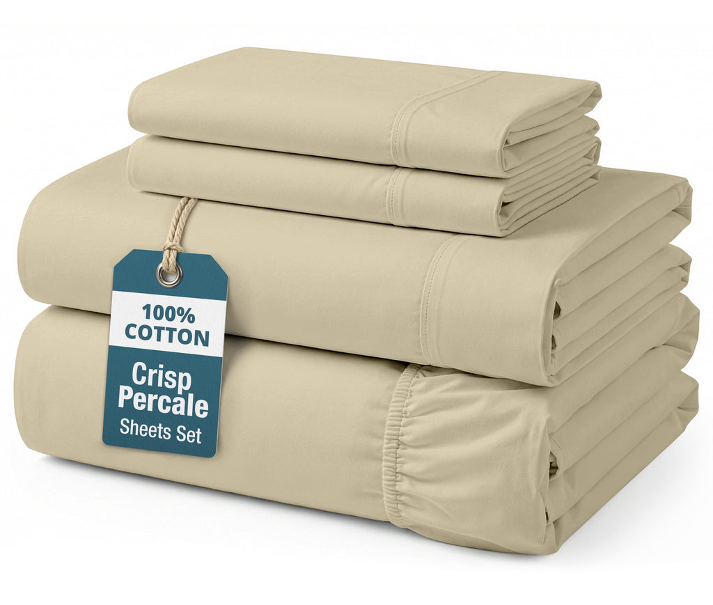 Premium Egyptian Cotton 100% Cotton Sheets Set – 4 Piece Cal King Bed Sheet, Soft & Comfy All Season Breathable Percale Weave, 15” Snug Fit D... - Breathable Egyptian Cotton Flat & Fitted Sheets - Default Title