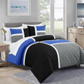 Luxurious Quilted Bernard 7-Piece Full Bed in a Bag Comforter Set with Sheets, Lightweight Comforter Blue Black Gray Patchwork Quilted ... - All-Season Down Alternative Comforter Insert - Default Title