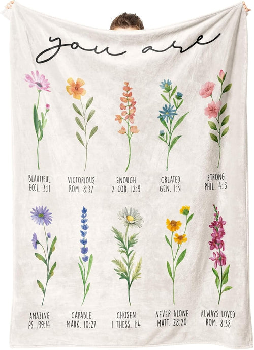 Decorative Knitted Christian Gifts for Women, Christian Blanket with Flowers, Birthday Gifts for Women, Inspirational, Religious Gifts f... - Lightweight Plush Warm Blanket for All Seasons - Default Title